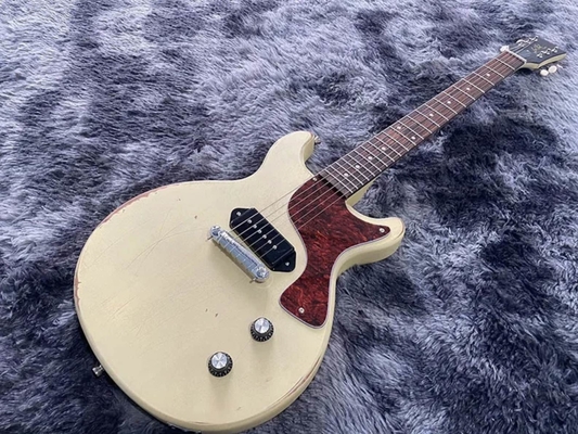China. Guitarra eléctrica personalizada GB Junior Color Blanco de leche 1 P90 Pickup hecha a mano pesada reliquia de caoba Cuerpo y cuello proveedor
