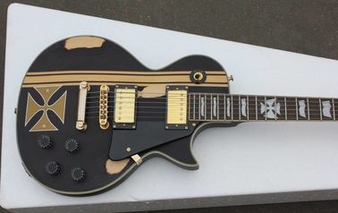 China. BLACK ESP estilo guitarra de cuerpo sólido, hardware de oro, un solo corte Tuneomatic / stoptail puente 2xHBs envío gratuito directo de proveedor