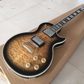 China. NUEVA Llegada Guitarra eléctrica personalizada con TonePros, Enlace de punta de cuchillo de cuchillo de ébano, Caparazón y espalda acolchados, en marrón proveedor