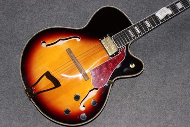China. Guitarra eléctrica personalizada Cubierta Top de arce y naranja agujero doble F Cuello corporal de caoba proveedor