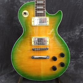 China. LP Guitarra eléctrica personalizada, cabeza y cuerpo con tapa de arce ardiente proveedor