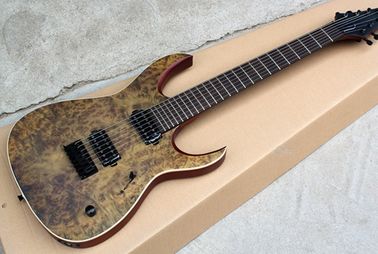 China. Guitarra eléctrica Alder de 7 cuerdas marrón personalizada con carilla de burl, 24 trastes, 2 pastillas abiertas, unión blanca proveedor