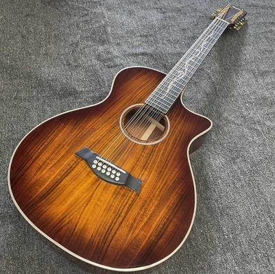 China. 12 cuerdas personalizadas KOA Wood Taylor estilo guitarra acústica con acabado brillante cuerpo Matt Neck Open Tuner proveedor