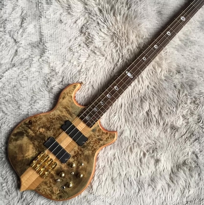 China. 4 cuerdas personalizadas Cuello a través del cuerpo Alembico estilo Bajo eléctrico Guitarra de árbol Burl Top proveedor