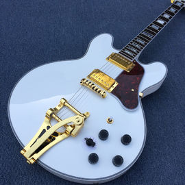 China. Guitarra eléctrica de jazz de cuerpo hueco de alta calidad, La Guitarra Blanca, la verdadera madre abulón incrustada con la placa del dedo proveedor