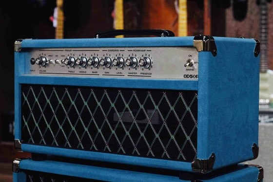 China. Crónica personalizada clon 2025 Overdrive Reverb 50 Watt Tubo con cable de mano Cabeza de camiseta Azul Tubos JJ 50W proveedor