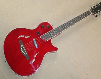 China. Venta al por mayor Fabrica personalizada 21 frets T5 clásico guitarra eléctrica roja semi hueca con tablero de madera de rosa, puede ser personalizado proveedor