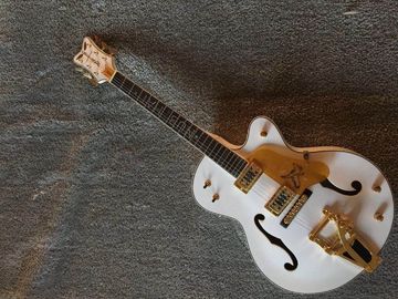 China. Diseño de incrustación personalizado White Gretsc Falcon 6120 Semi Hollow Jazz Guitarra eléctrica (GT-10) proveedor