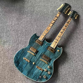 China. Guitarra eléctrica azul de dos cabezas de marca superior con cuello doble e incrustaciones de cáscara proveedor