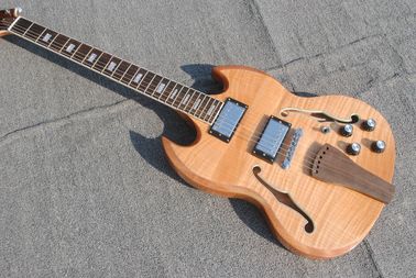 China. Guitarra eléctrica personalizada de 6 cuerdas de alta calidad, chapa de arce, cuerpo de color madera, doble agujero F medio cuerpo hueco, rosa proveedor