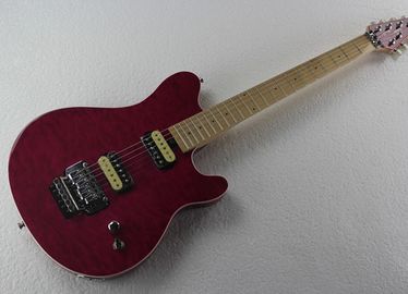 China. Guitarra eléctrica de cuerpo rojo oscuro con chapa de arce y doble roca, oferta personalizada proveedor