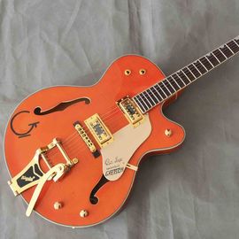 China. 2019 Nueva Guitarra Eléctrica Orange Flame Maple Guitarra Eléctrica Semi Hollow Jazz Guitarra Eléctrica con Golden Bigsby Tremolo proveedor