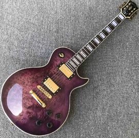 China. Grand Purple burl top Guitarra eléctrica, Cuerpo de caoba sólido 6 cuerdas Guitarra acabado brillante proveedor