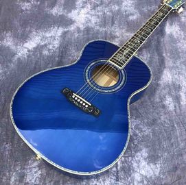 China. Piedra de abeto sólido estilo OM Guitarra acústica,Abalone Fingerboard de ébano azul Burst Maple espalda y lados Guitarra acústica proveedor