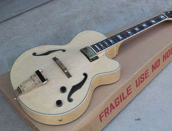 China. Custom Classic F Hole madera color natural cuerpo hueco guitarra eléctrica colores es opcional envío gratuito proveedor