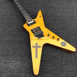 China. Guitarra eléctrica irregular de forma especial pintura amarilla de madera de rosa tablero de la guitarra eléctrica de doble onda envío gratuito proveedor