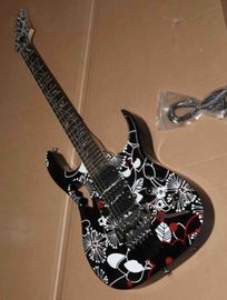 China. Guitarra personalizada Jemseries Guitarra eléctrica modelo con 3 pick-ups Incrustado de flores de abalón en negro multicolor proveedor