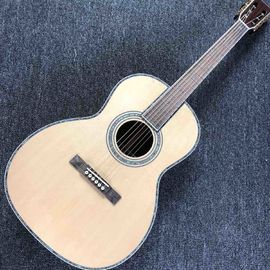 China. Guitarra personalizada OEM, forma de cuerpo OOO42, Guitarra acústica, tapa sólida de abeto, unión real de abulón y tablero de ébano proveedor