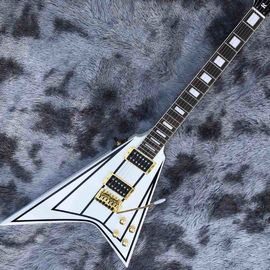 China. Jackson guitarra personalizada de color blanco Hardwares dorados Bloques incrustados en madera de rosa Fingerboard de vuelo V guitarra eléctrica de 6 cuerdas proveedor