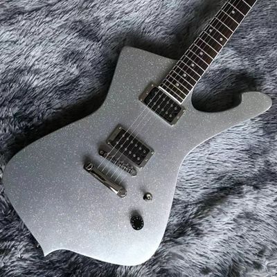 China. 2021 NUEVA Guitarra Eléctrica Gran Personalizada con acabado brillante de plata sin unión en el cuerpo Dot Inlay Hardware de cromo proveedor