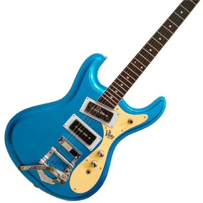 China. Guitarra personalizada JR The Ventures Mosrite modelo de guitarra eléctrica metálica en azul proveedor