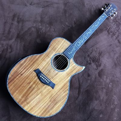 China. Custom 2021 New Style GPS14 con esquinas de corte de ángulo Abalón real Inlay KOA Guitarra acústica de madera proveedor