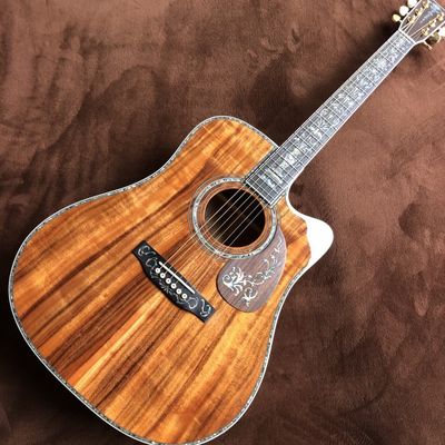 China. Personalizado 41 pulgadas de madera sólida KOA Top Cutaway clásico folk guitarra acústica real Abalone Inlay D-Shape guitarra eléctrica de madera P proveedor
