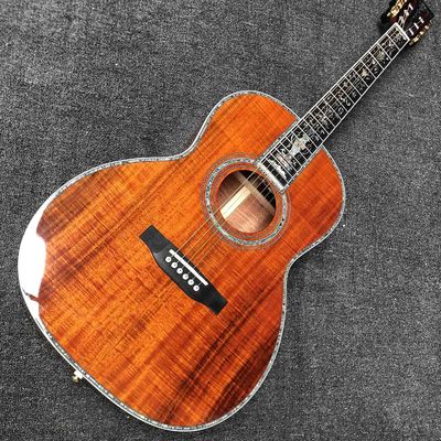 China. Enlaces de Abalone completos personalizados OOO 39 pulgadas Cuerpo redondo sólido Koa Top Guitarra acústica proveedor