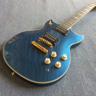 China. Guitarra eléctrica personalizada en azul metálico con hardware dorado proveedor