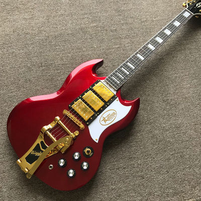 China. Guitarra eléctrica SG personalizada con color rojo metal proveedor