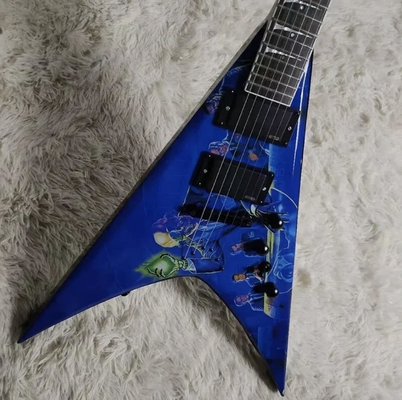 Fabrica personalizada cuerpo especial Azul Flying V guitarra eléctrica Hardware negro con una calidad superior proveedor