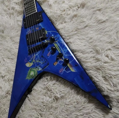 Fabrica personalizada cuerpo especial Azul Flying V guitarra eléctrica Hardware negro con una calidad superior proveedor