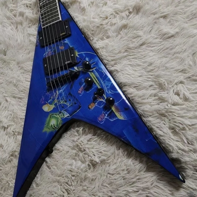 Fabrica personalizada cuerpo especial Azul Flying V guitarra eléctrica Hardware negro con una calidad superior proveedor