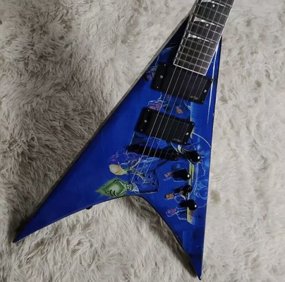 Fabrica personalizada cuerpo especial Azul Flying V guitarra eléctrica Hardware negro con una calidad superior proveedor