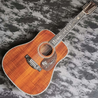 41 pulgadas 12 cuerdas de madera completa KOA D45 serie de laca brillante guitarra acústica de madera proveedor