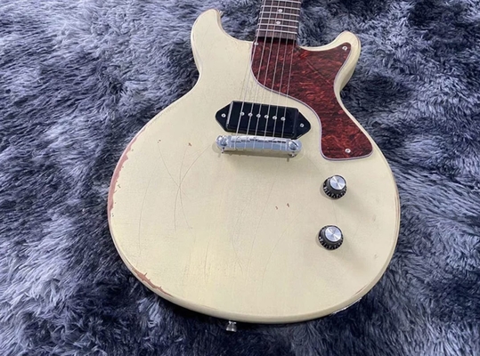Guitarra eléctrica personalizada GB Junior Color Blanco de leche 1 P90 Pickup hecha a mano pesada reliquia de caoba Cuerpo y cuello proveedor