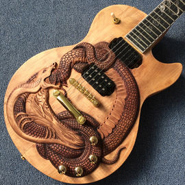 Guitarra personalizada, dibujo de dragón tallado, tablero de ébano, envío gratuito proveedor