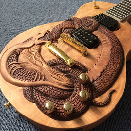 Guitarra personalizada, dibujo de dragón tallado, tablero de ébano, envío gratuito proveedor