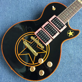 Nueva guitarra eléctrica LP de alta calidad, cuerpo negro con cinco estrellas puntiagudas, envío gratis. proveedor