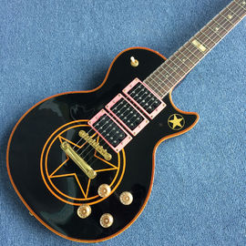 Nueva guitarra eléctrica LP de alta calidad, cuerpo negro con cinco estrellas puntiagudas, envío gratis. proveedor