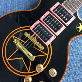 Nueva guitarra eléctrica LP de alta calidad, cuerpo negro con cinco estrellas puntiagudas, envío gratis. proveedor