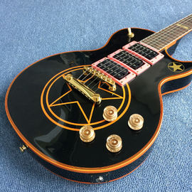 Nueva guitarra eléctrica LP de alta calidad, cuerpo negro con cinco estrellas puntiagudas, envío gratis. proveedor