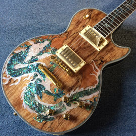 Nueva guitarra eléctrica LP de alta calidad, Abalone Dinosaur incrustada en el panel y el cuerpo de la guitarra eléctrica LP, gratis. proveedor