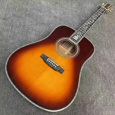41 pulgadas Tipo D Sunburst Maligno abeto guitarra acústica Abalone Ebony Fingerboard proveedor