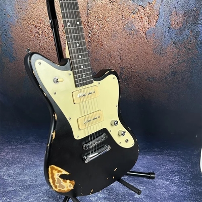 2024 Guitarra eléctrica de estilo Fano de lujo de mano Relic Guitarra eléctrica personalizada Fábrica de guitarras negras envejecidas Pickups P90 proveedor