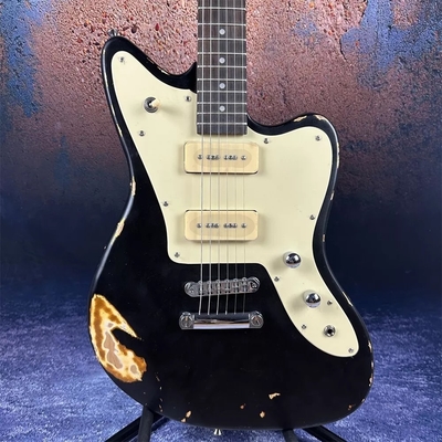 2024 Guitarra eléctrica de estilo Fano de lujo de mano Relic Guitarra eléctrica personalizada Fábrica de guitarras negras envejecidas Pickups P90 proveedor