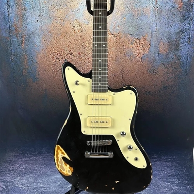 2024 Guitarra eléctrica de estilo Fano de lujo de mano Relic Guitarra eléctrica personalizada Fábrica de guitarras negras envejecidas Pickups P90 proveedor