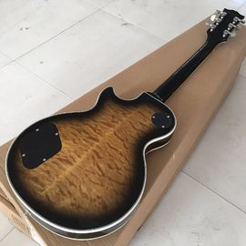 NUEVA Llegada Guitarra eléctrica personalizada con TonePros, Enlace de punta de cuchillo de cuchillo de ébano, Caparazón y espalda acolchados, en marrón proveedor