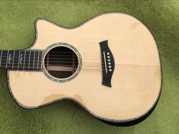 Cutaway 814s guitarra acústica, top de abeto sólido, tablero de ébano, incrustaciones reales de Abalone y corte de cuerpo de unión proveedor