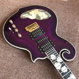 Guitarra eléctrica púrpura de diseño nuevo, con cáscara de mujer hermosa en el cuerpo, guitarras de 6 cuerdas, guitarra de alta calidad proveedor